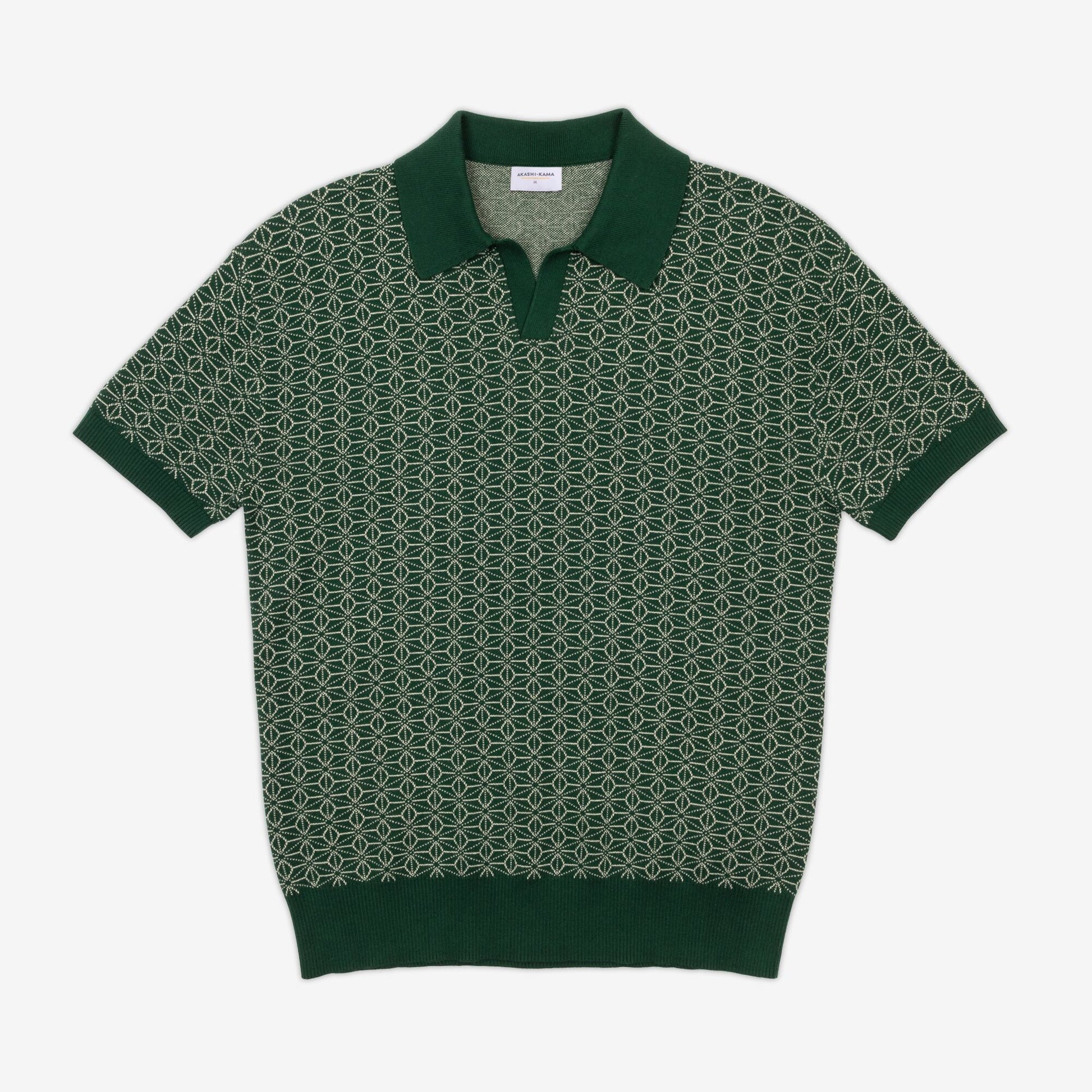 Forest Ojii Knit Polo Shirt Asanoha Print | AKASHI KAMA