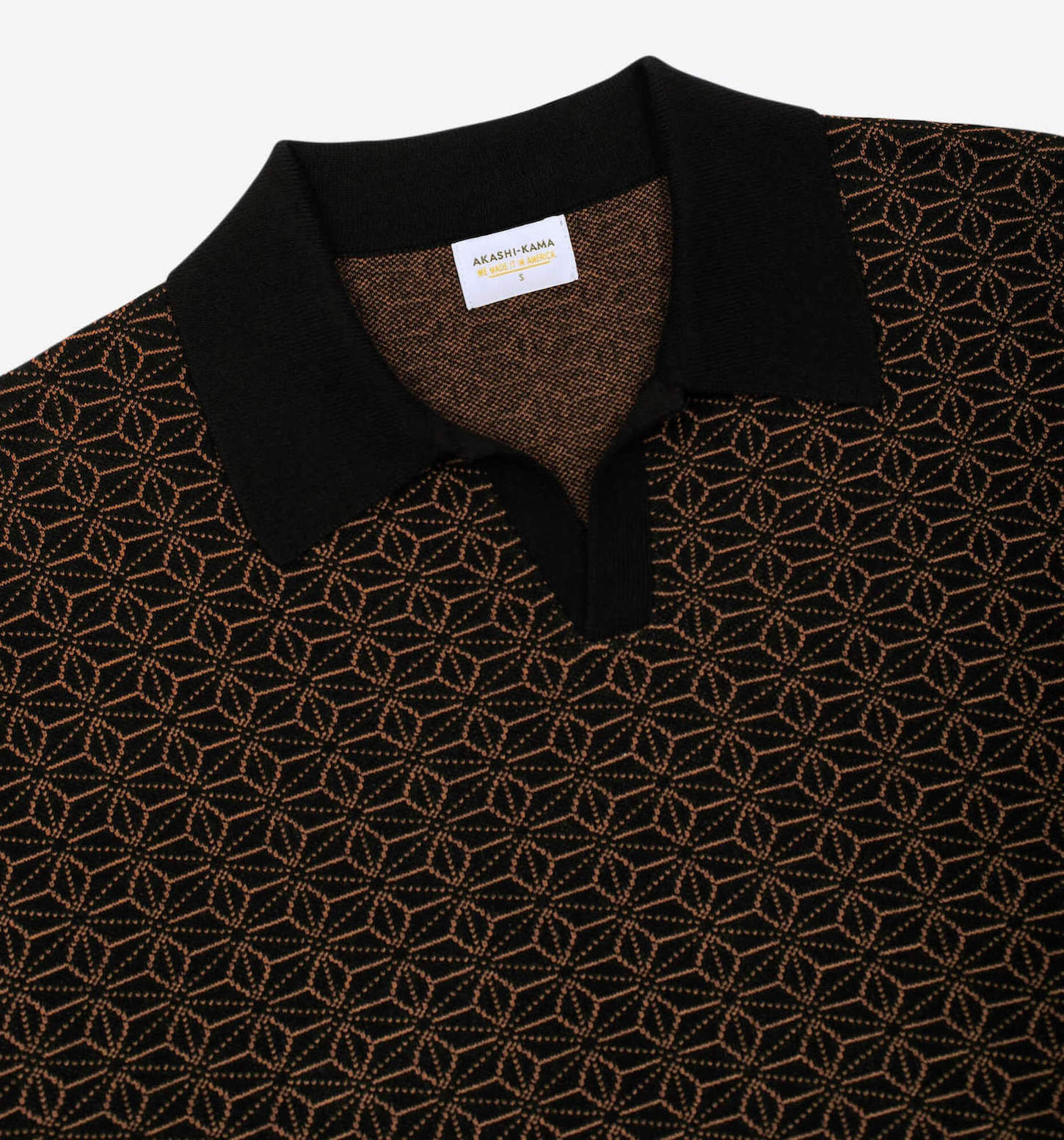Asanoha Japanese Pattern Ojii Black Polo Shirt | AKASHI KAMA Knitwear