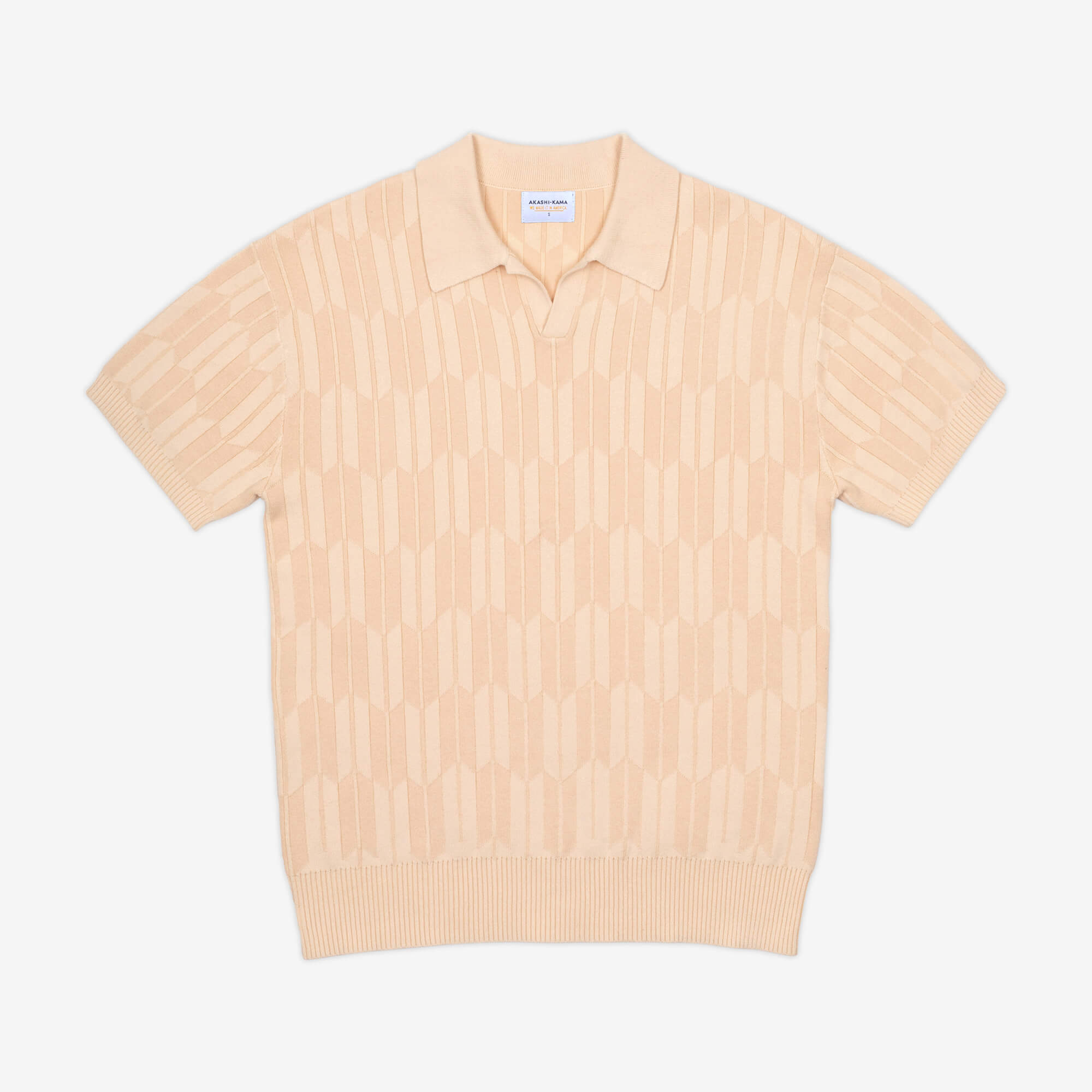 AKASHI-KAMA Ojii Knit Polo in Cream Arrow | Japanese Pattern Knitwear