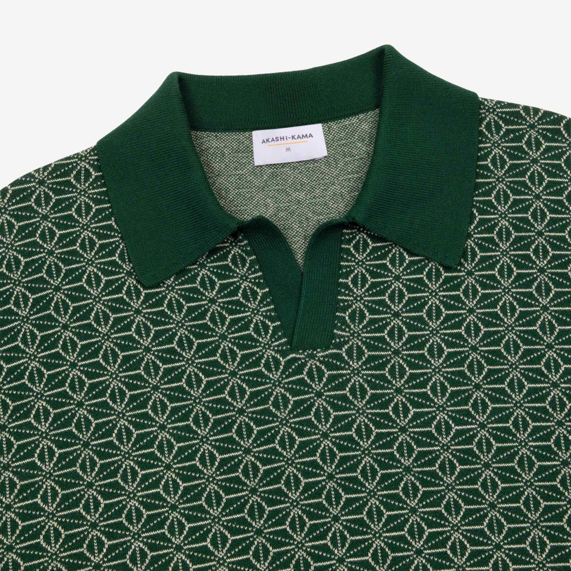 Ojii Knit Polo Forest Asanoha AKASHI KAMA - Knit Polo Shirt