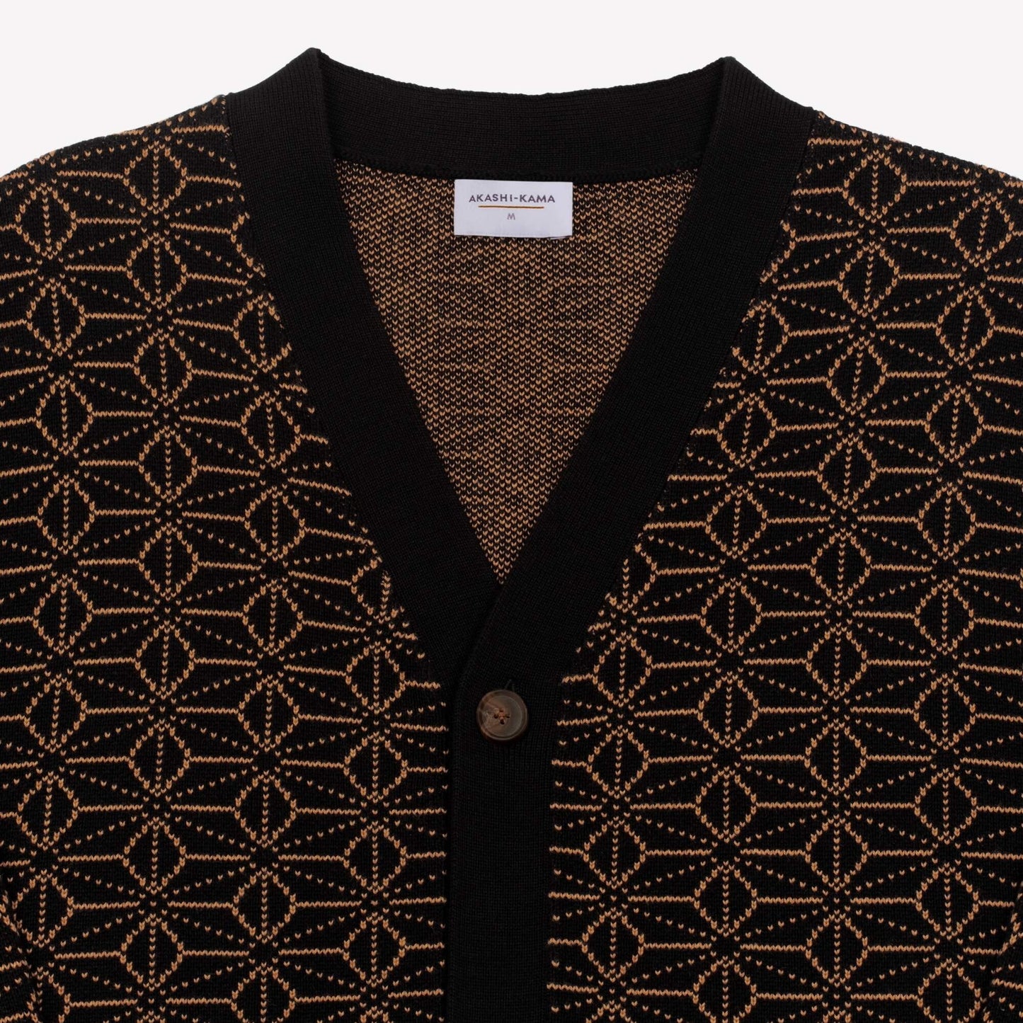 Japanese Knit Cardigan Sweater Asanoha Pattern | AKASHI-KAMA Black