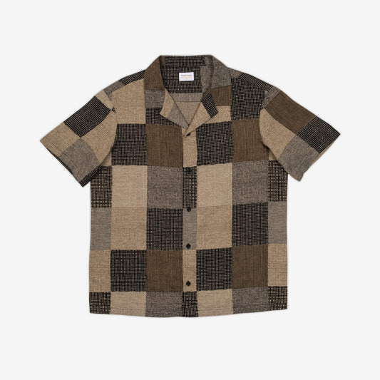 AKASHI-KAMA Camp Collar Shirt in Earth Patchwork | Button Down Style Japanese Streetwear Made in USA