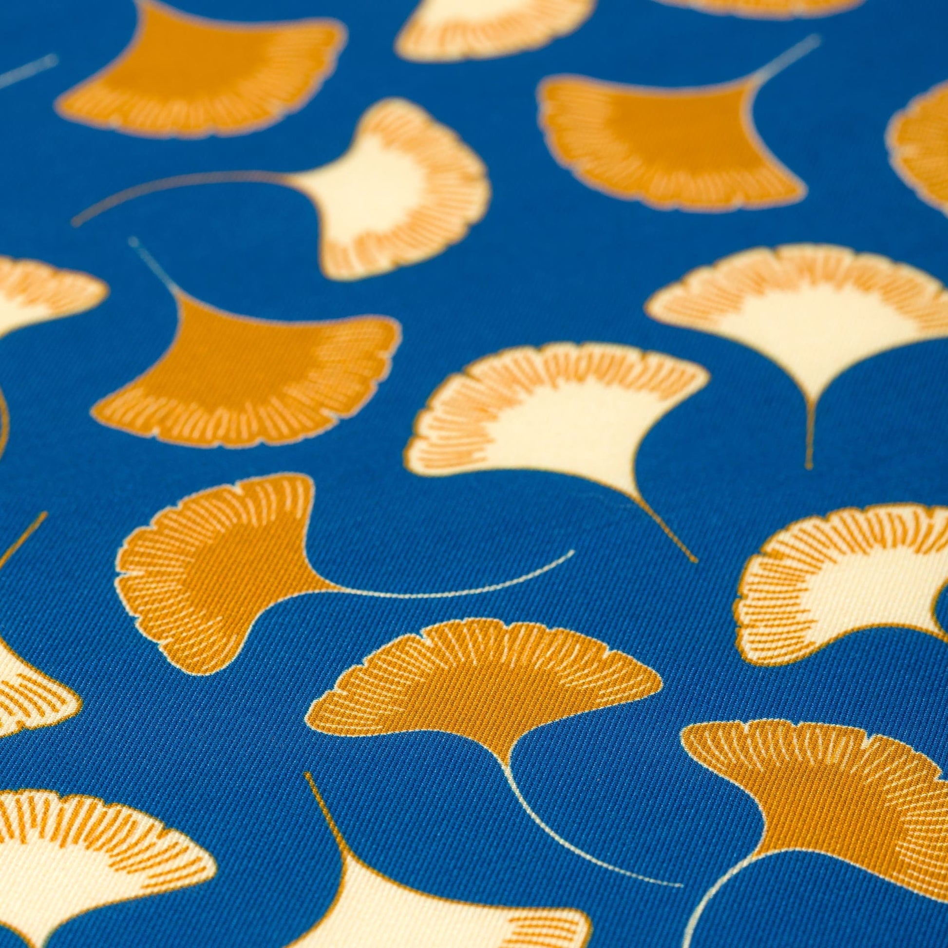Japanese Ginkgo Leaf print, made in Italy Akashi Kama aesthetic blue bandana in blended silk-cotton