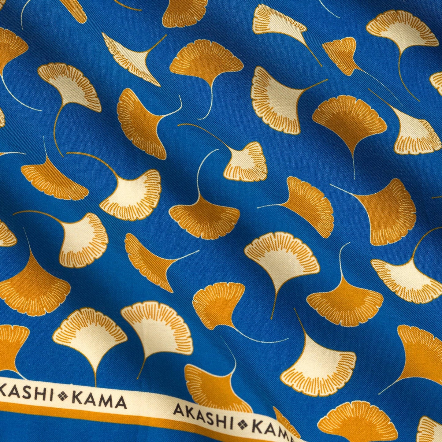 Akashi-Kama Ginkgo Leaf Bandana in Italian silk-cotton, made in Italy, featuring ginkgo leaf print that blends European tradition and Japanese aesthetic