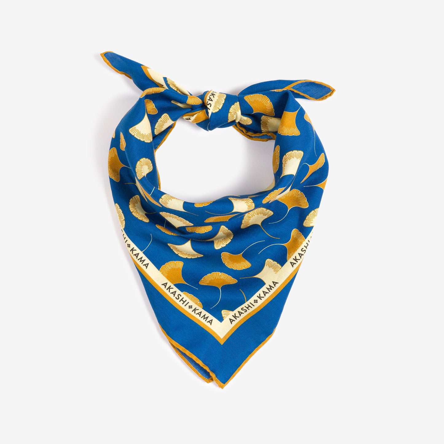 Folded scarf style Akashi-Kama Ginkgo Leaf Bandana in handwoven silk-cotton, made in Italy with Japanese aesthetic
