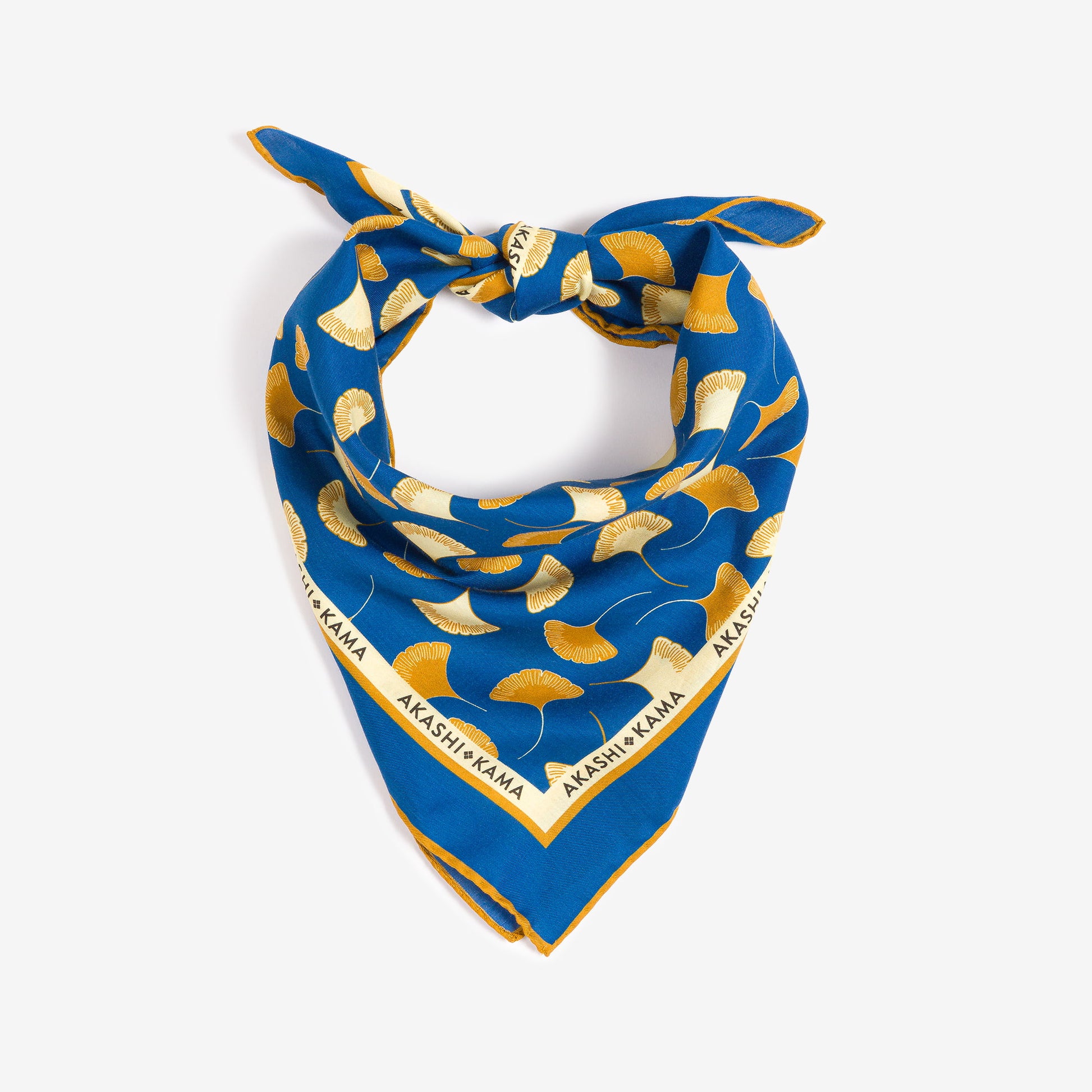 Folded scarf style Akashi-Kama Ginkgo Leaf Bandana in handwoven silk-cotton, made in Italy with Japanese aesthetic