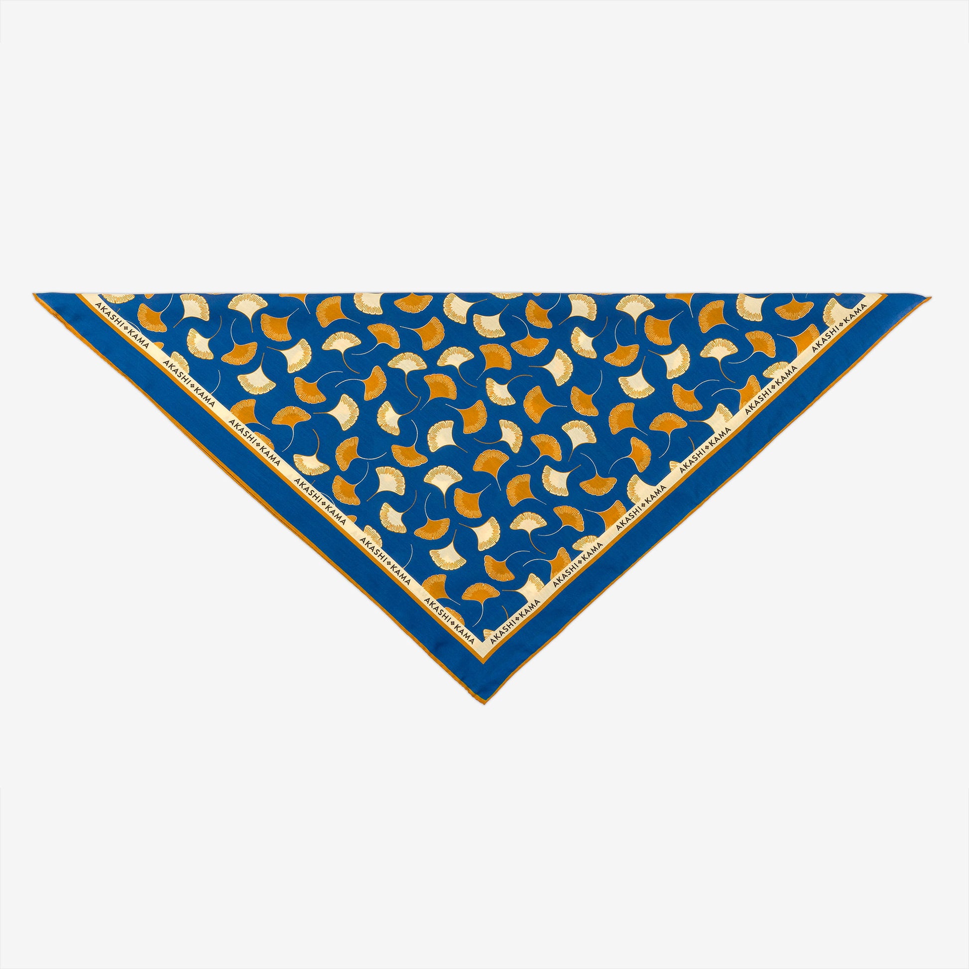silk-cotton blue bandana in Japanese aesthetic Ginkgo Leaf print,  made in Italy Akashi-Kama scarf