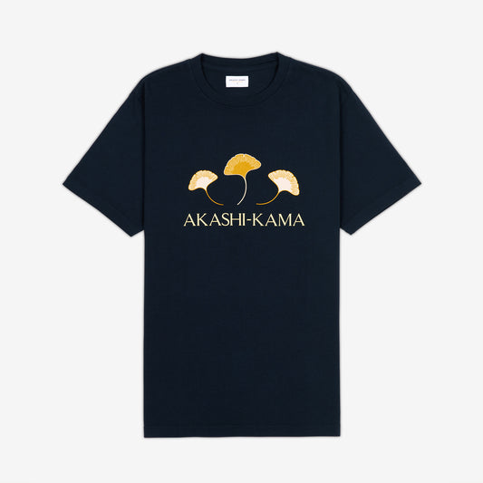 AKASHI-KAMA Ginkgo Leaf Tee in Deep Indigo | Made in USA Japanese Streetwear