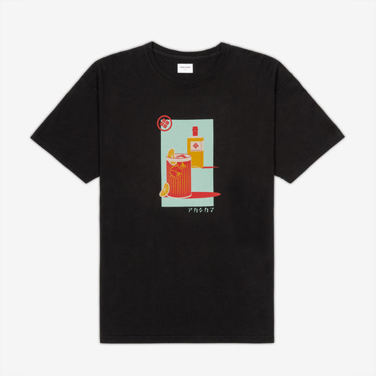 AKASHI-KAMA Highball ハイボール Oversize Tee in Black | Hand illustrated whiskey design Japanese Streetwear, USA heavyweight cotton