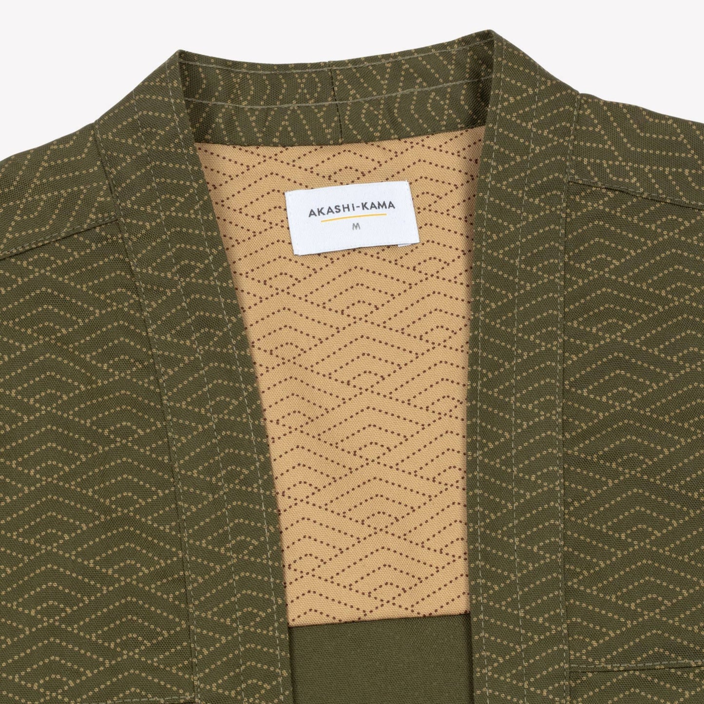 Japanese Kimono Style Jacket | Noragi Army Green Wave