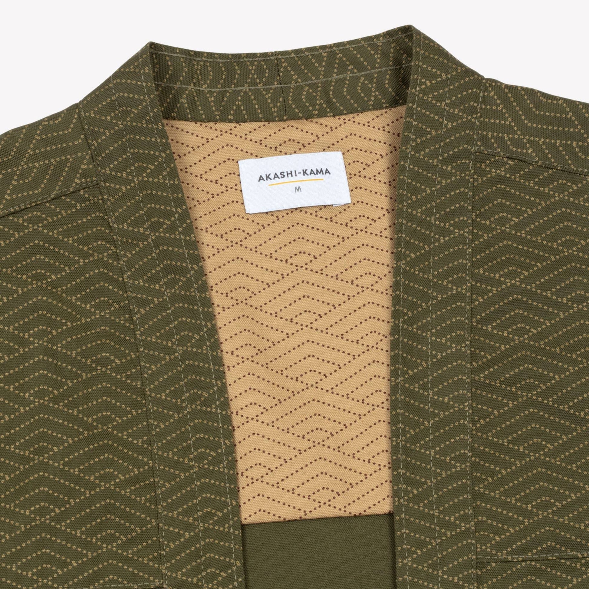 Japanese Kimono Style Jacket | Noragi Army Green Wave