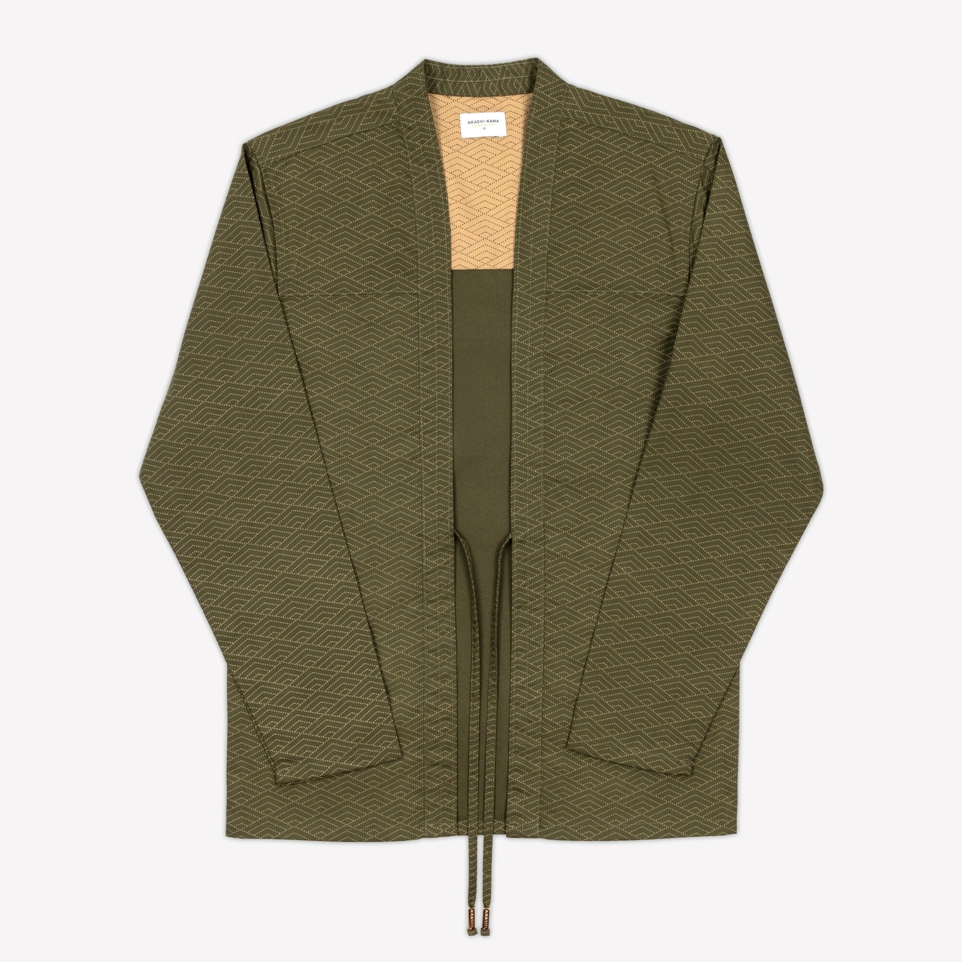 Army Green Wave Noragi Jacket | Japanese Kimono Style