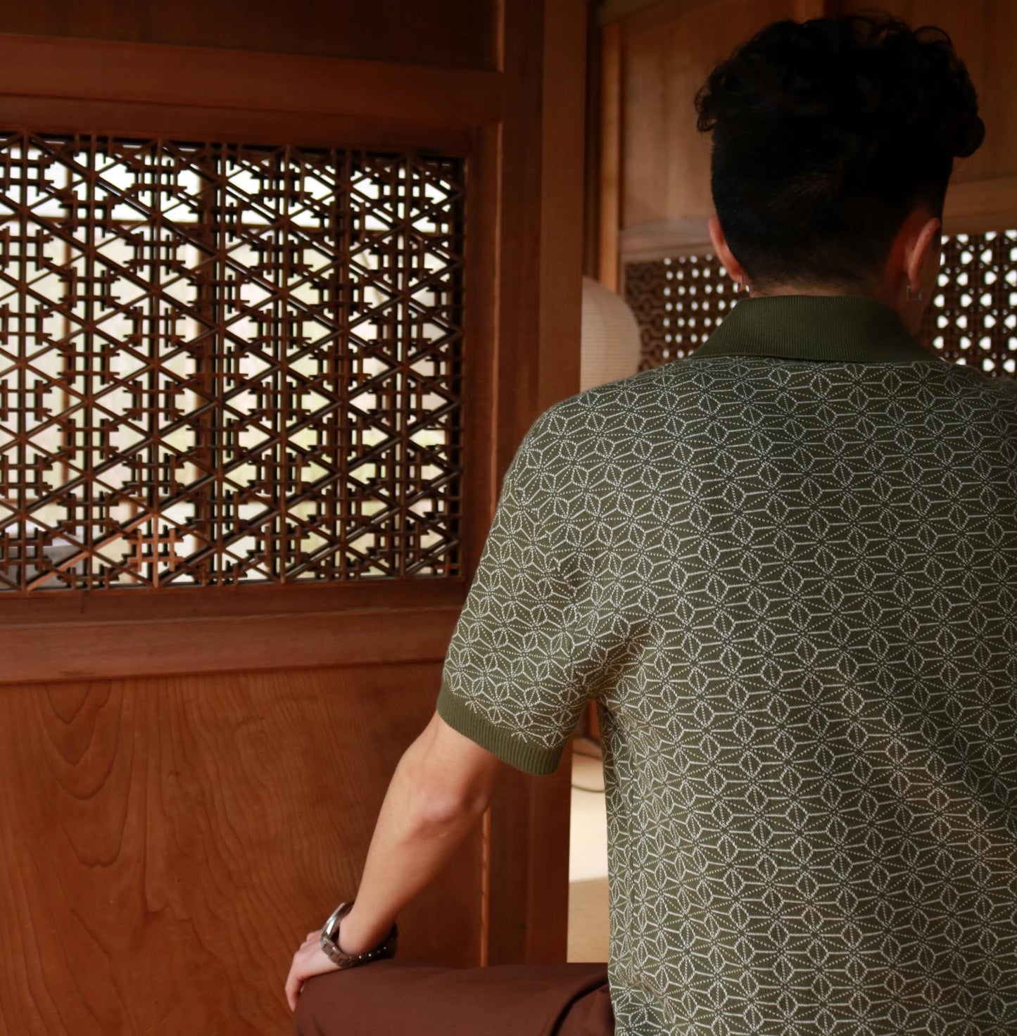 Japanese Ojii Knit Polo | Olive AKASHI-KAMA