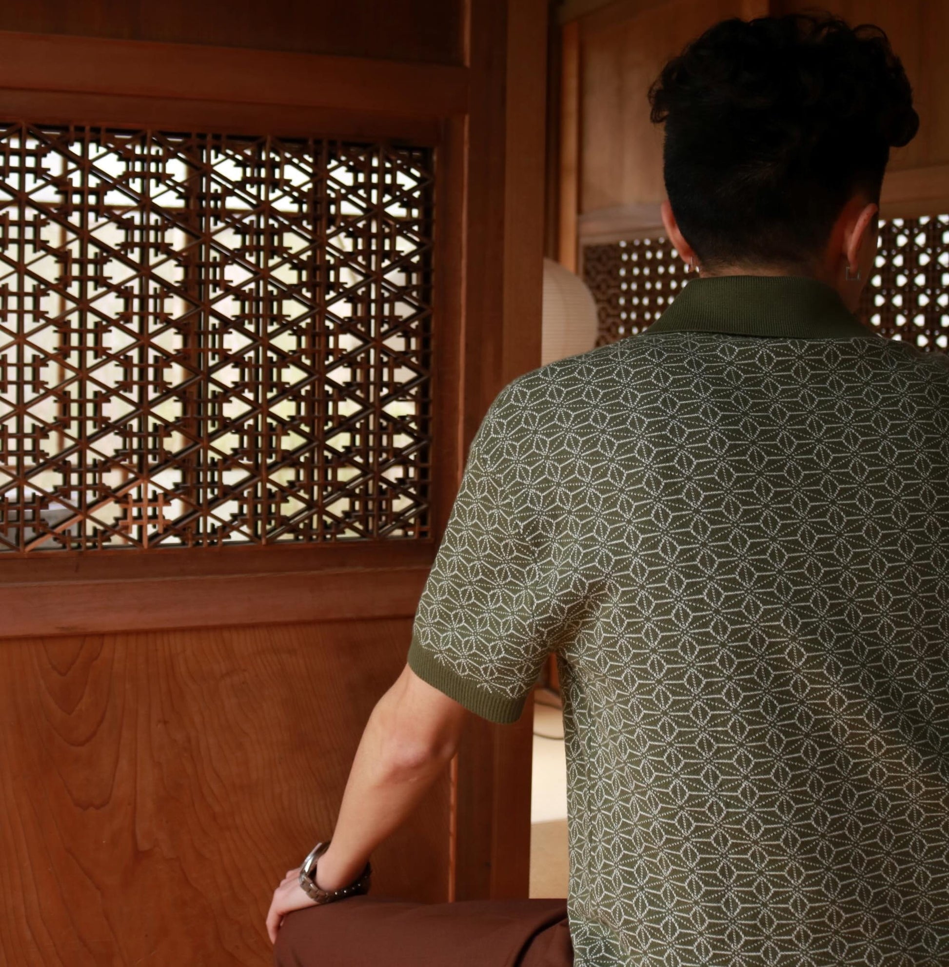 Japanese Ojii Knit Polo | Olive AKASHI-KAMA