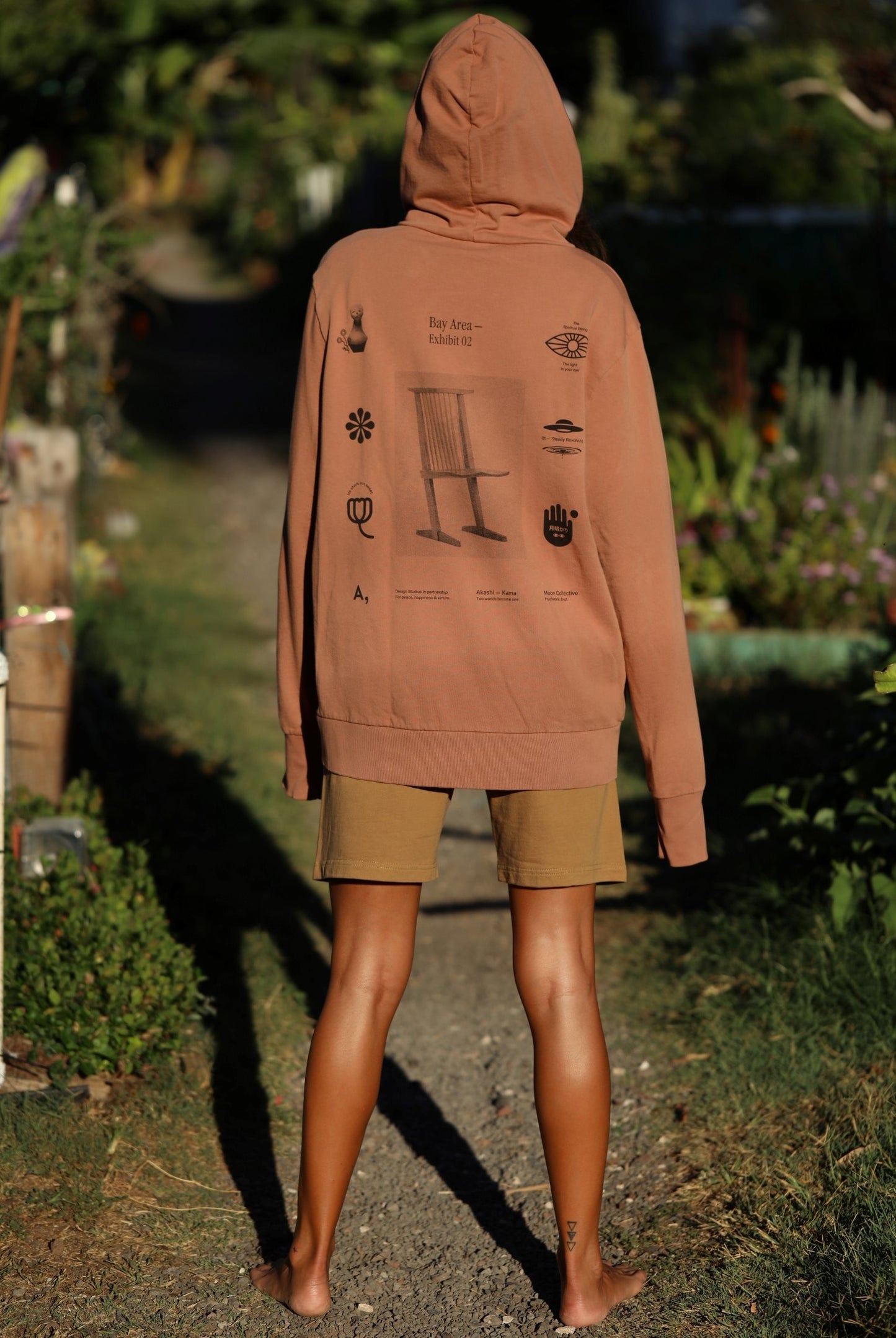 Moon Collective - AKASHI KAMA Collaboration Hoodie | Japanese American Streetwear Lion Brown Garment Dye Sweatshirt Made in USA