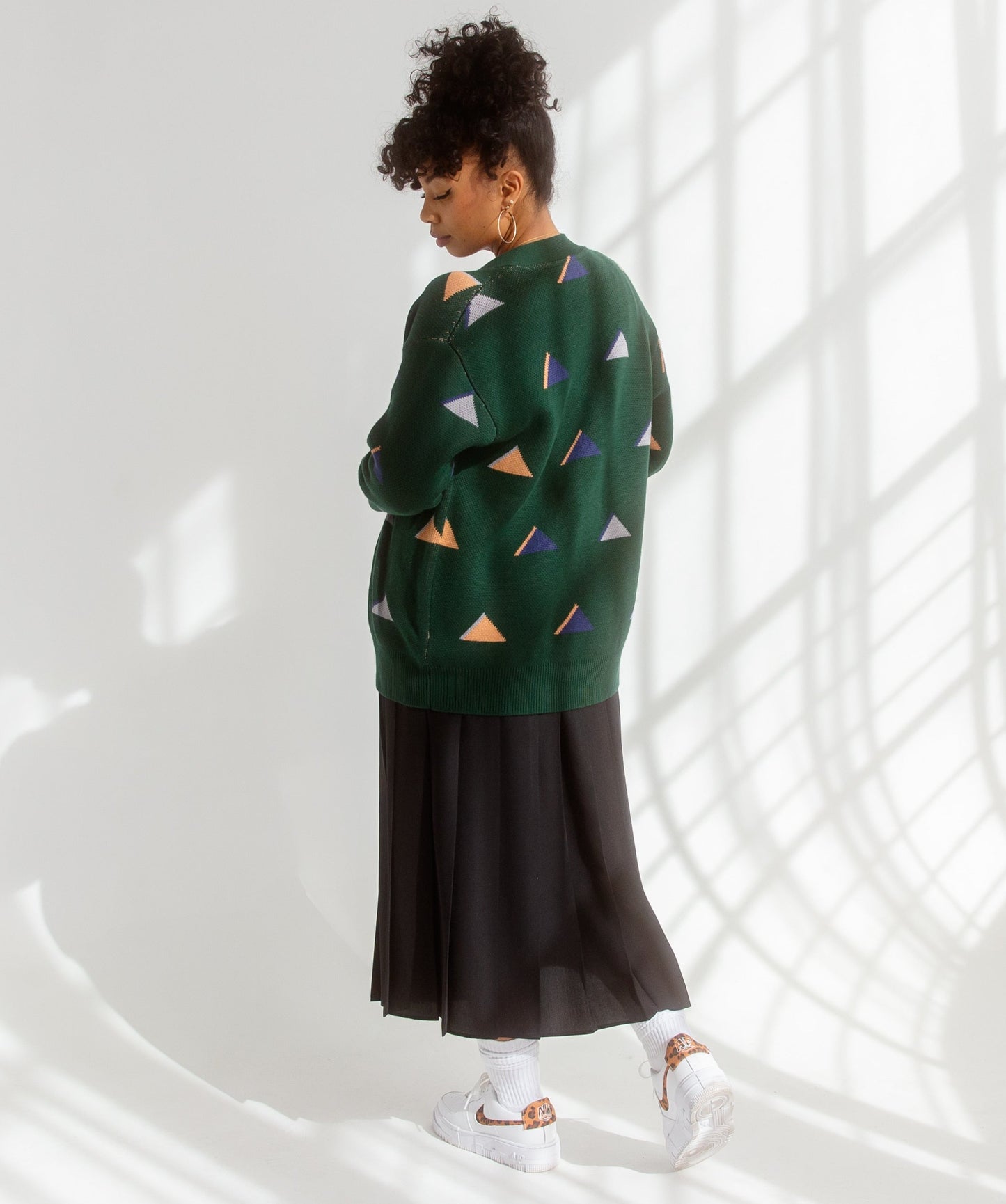 Pattern Cardigan - AKASHI-KAMA Japanese Knitwear - Green Yama Sweater Womens