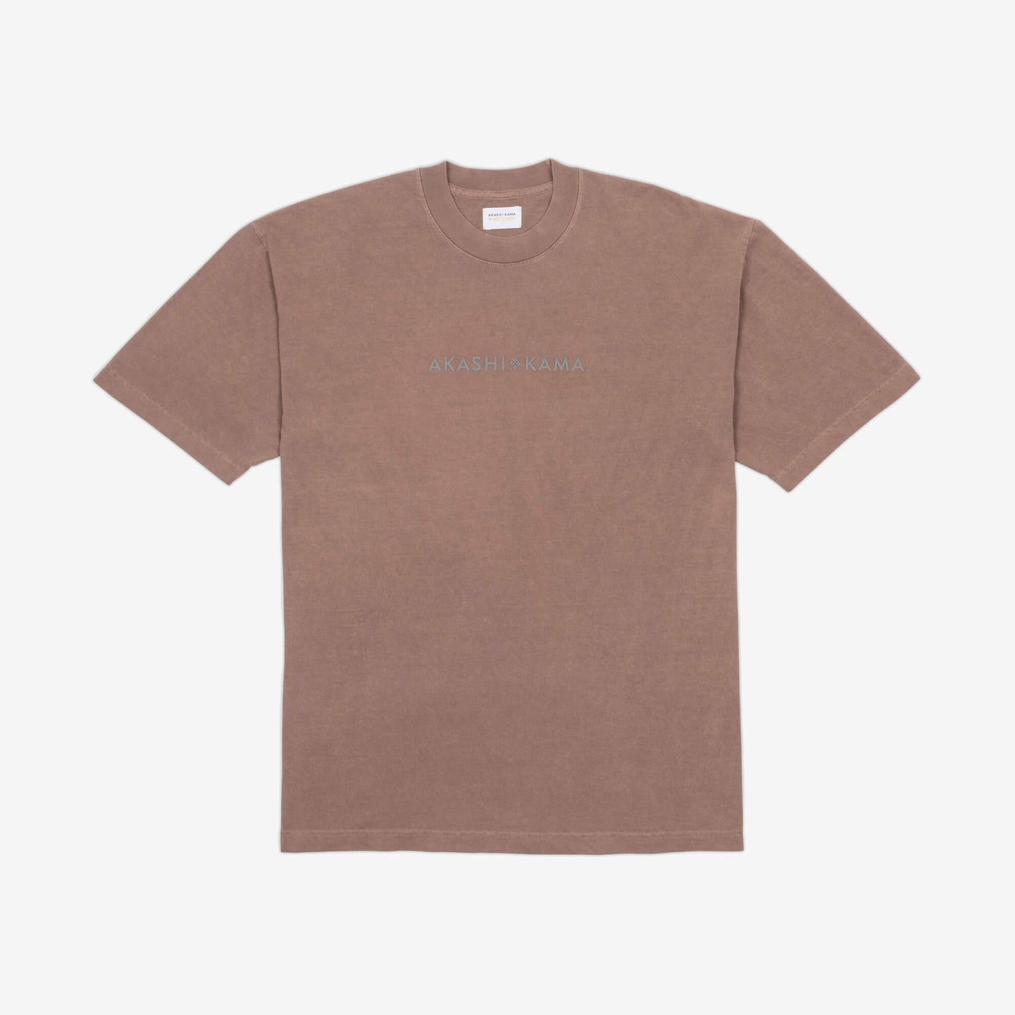 Stamped Logo AKASHI-KAMA Tee in Washed Taupe | Streetwear Garment Dye Shirt Made in USA