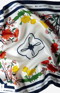 100% Korean silk bandana with Maedeup knot and floral artwork AKASHI-KAMA | LOUPN 