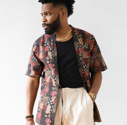 Haori Jacket Red Boro Outfit | Mens Streetwear Akashi Kama