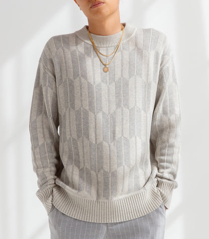 Mens Arrow Pattern Sweater - AKASHI KAMA Japanese Grey Knitwear