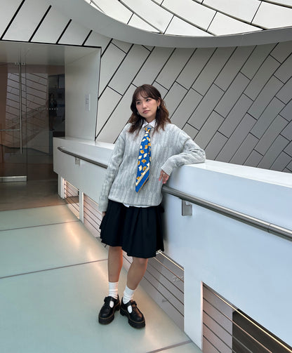 Akashi-Kama womens silk-cotton Ginkgo Leaf Bandana worn as tie scarf, Italian-made with Japanese aesthetic print
