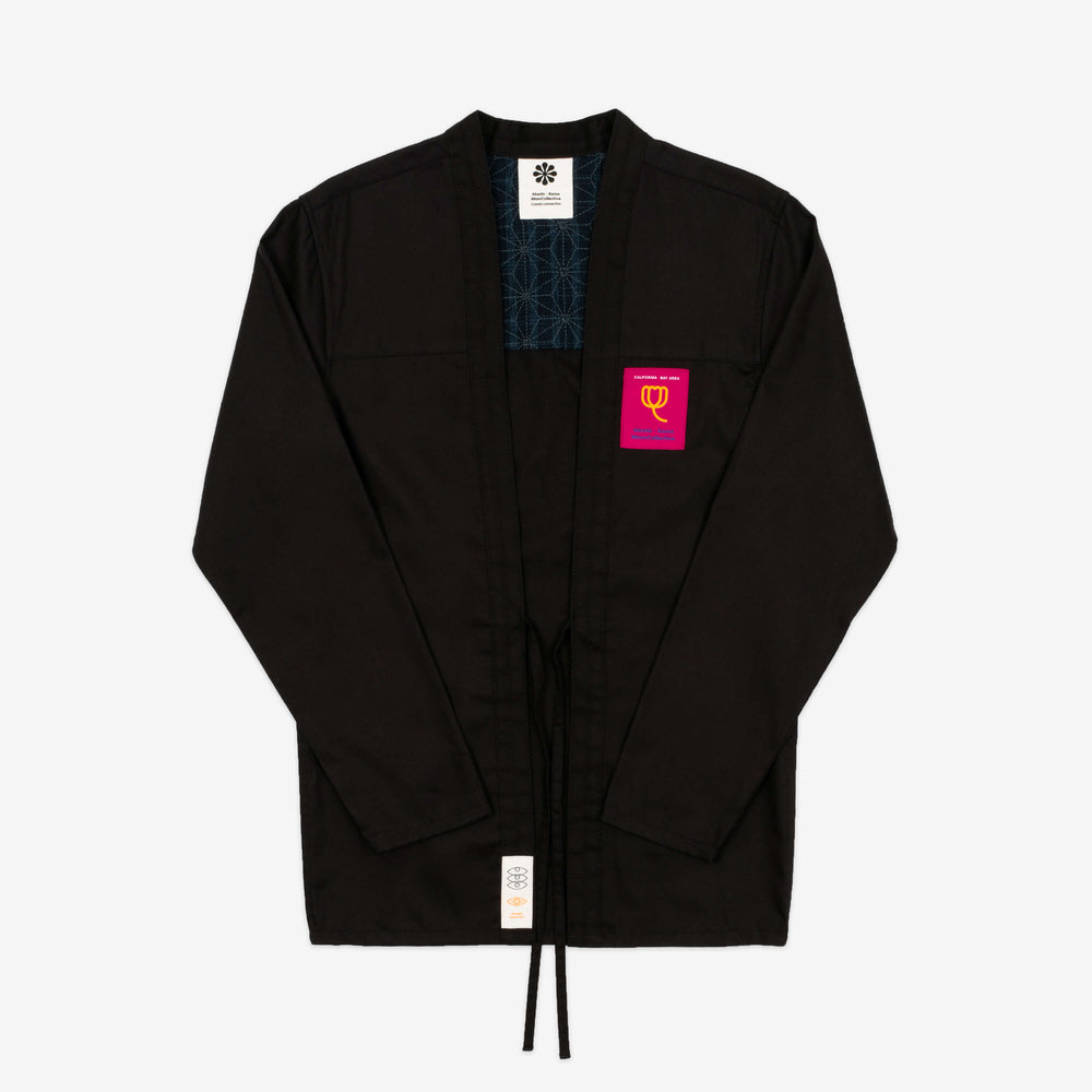 Moon Collective - AKASHI KAMA Collaboration Noragi Jacket in Black | Kimono Shirt Style Japanese Streetwear