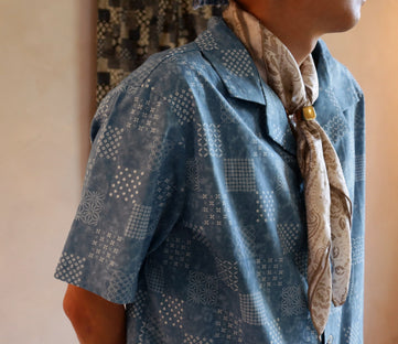 Japanese Pattern Button Down Shirt AKASHI-KAMA Camp Collar Style | Mens Streetwear Made in USA