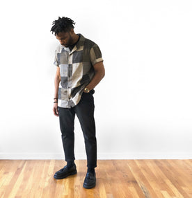  Earth Brown AKASHI-KAMA Camp Collar Shirt Patchwork | Made in USA Mens Button Down Style Japanese Streetwear