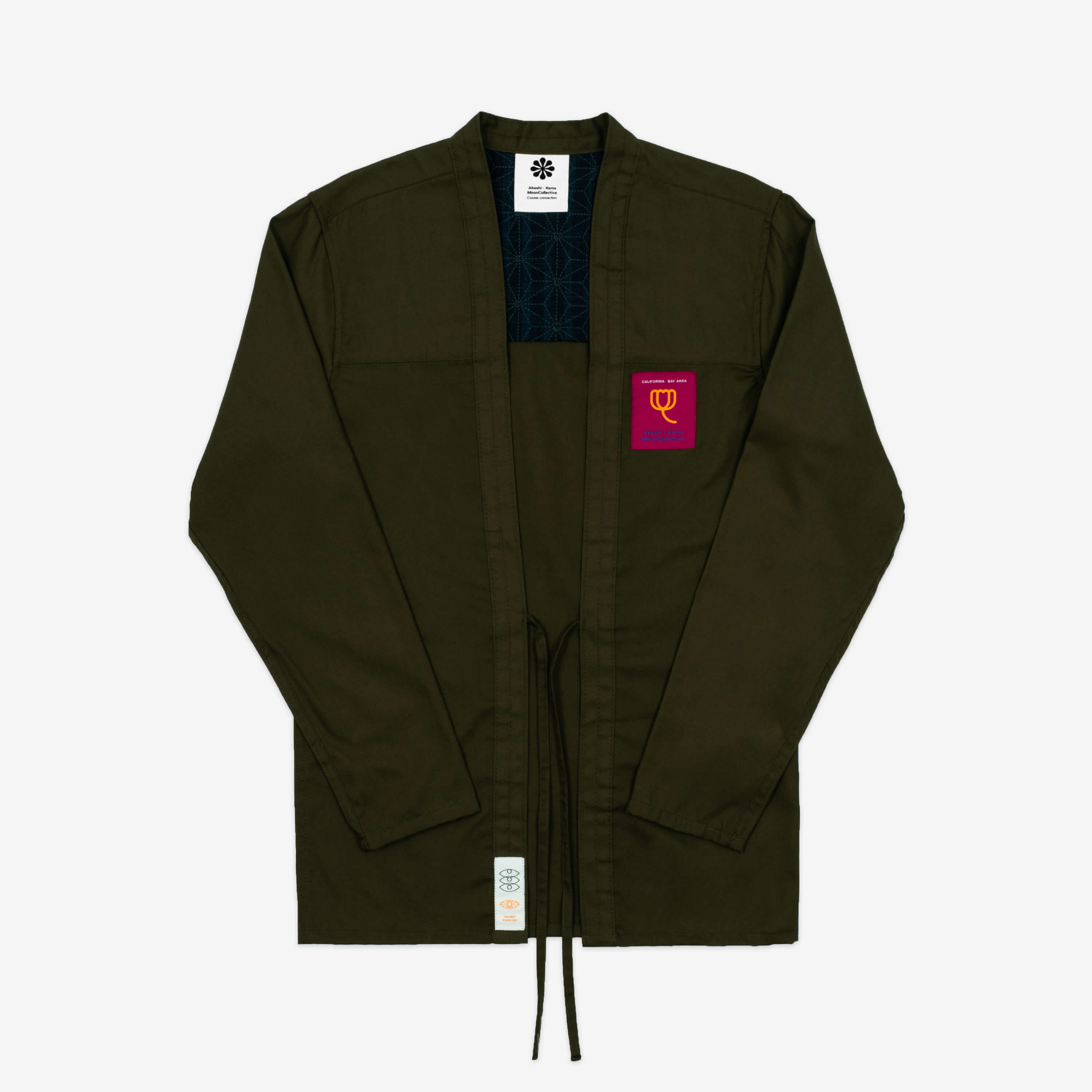 Moon Collective - AKASHI KAMA Collaboration Noragi Jacket in Army Green | Kimono Shirt Style Japanese Streetwear