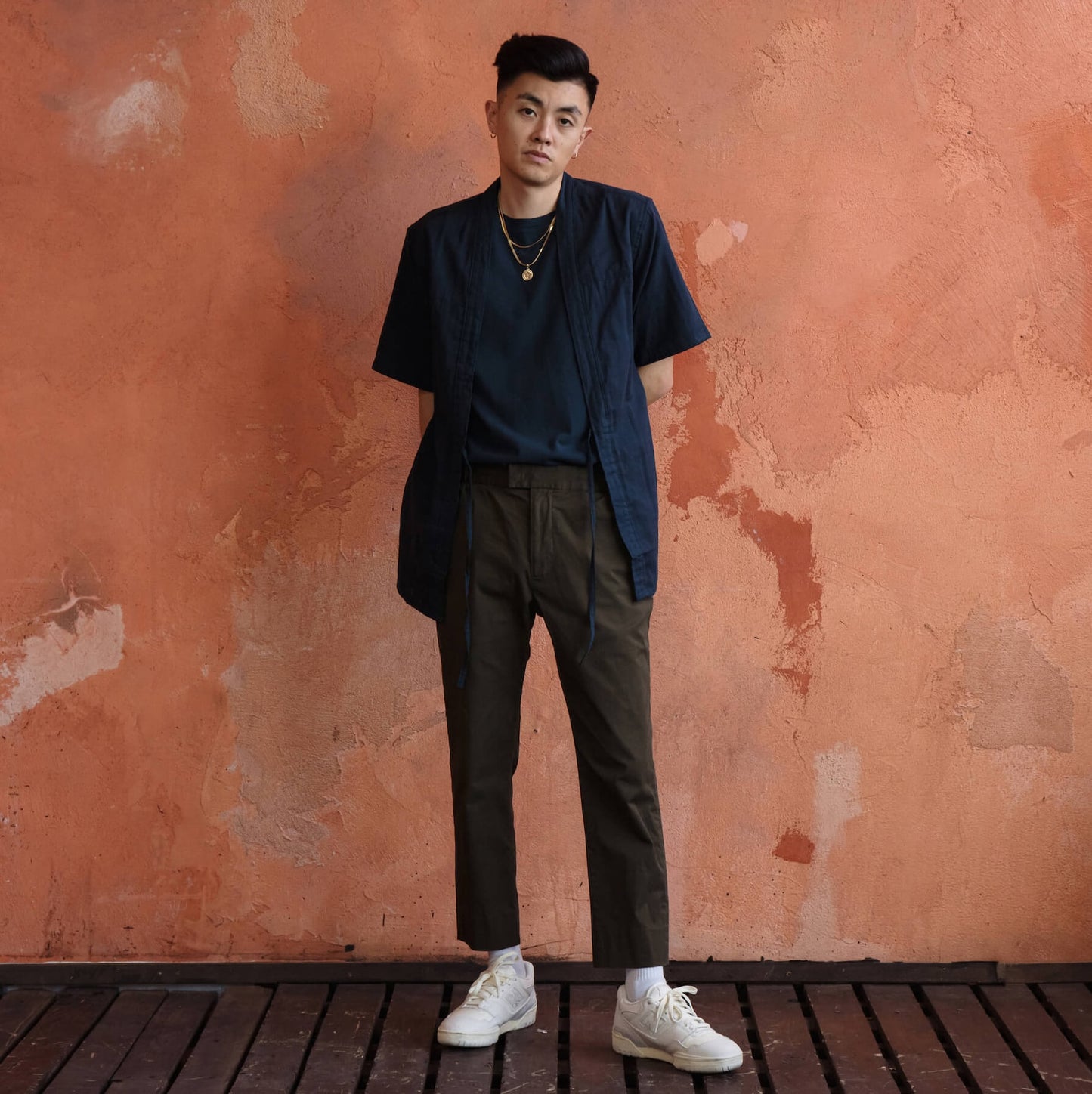 Modern Japanese Haori Jacket Outfit | AKASHI-KAMA Noragi Kimono Style Streetwear