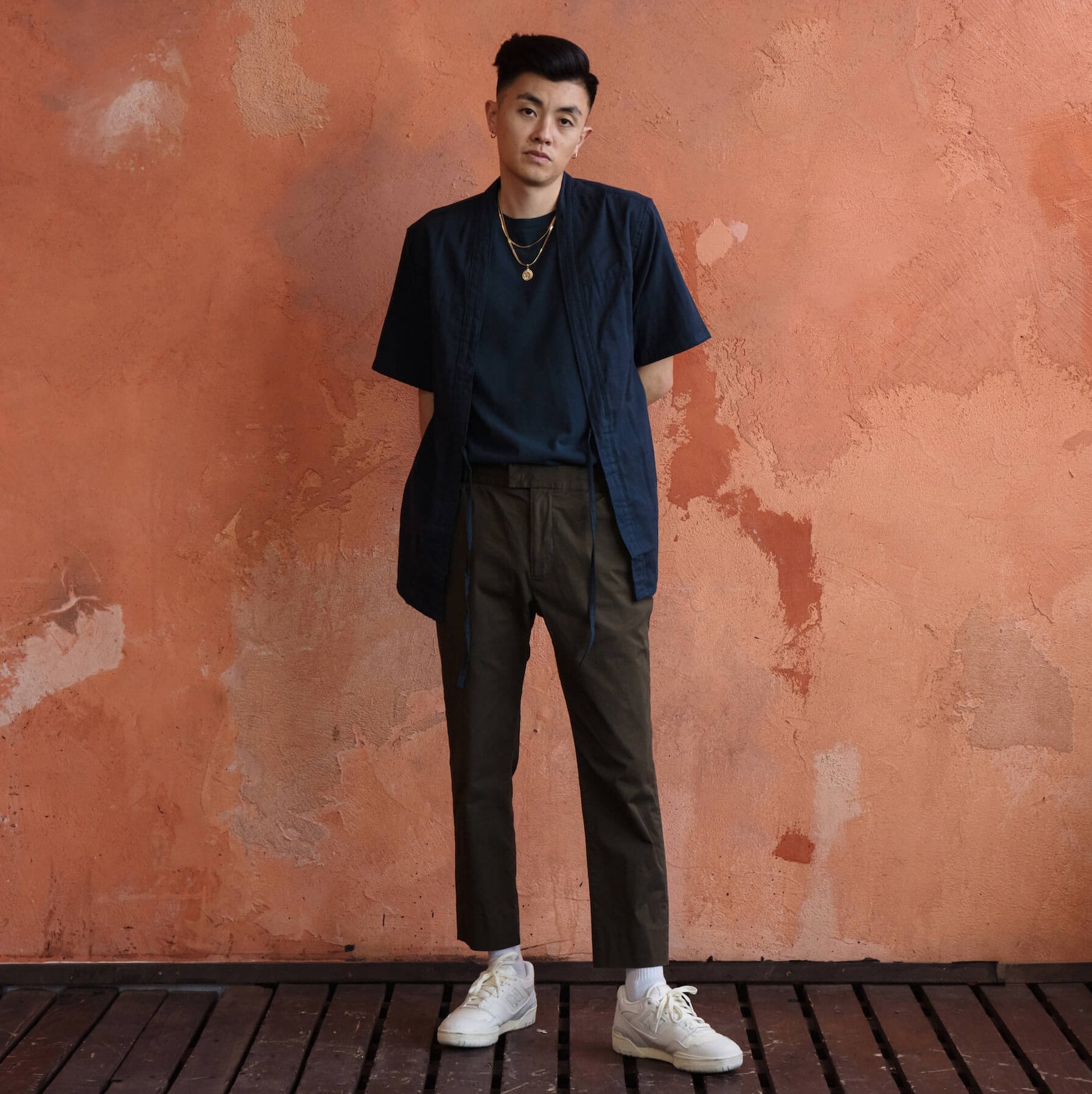 Modern Japanese Haori Jacket Outfit | AKASHI-KAMA Noragi Kimono Style Streetwear