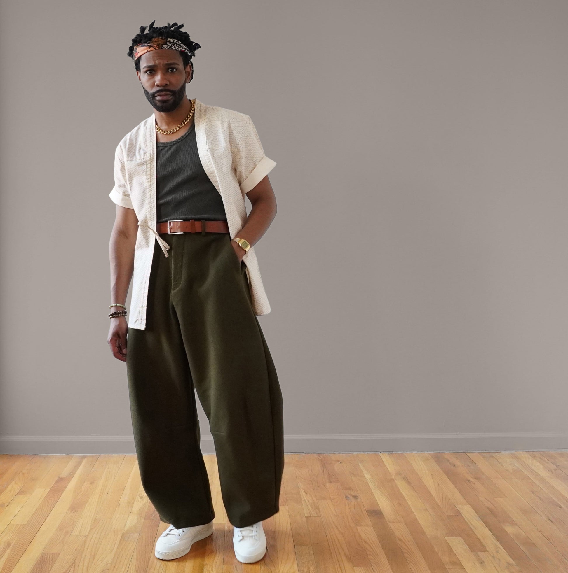 Haori Jacket Off White Wave AKASHI-KAMA Kimono Shirt