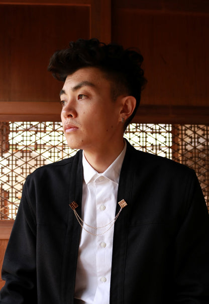 Double Chain Gold Plated Himo Brooch Pin 