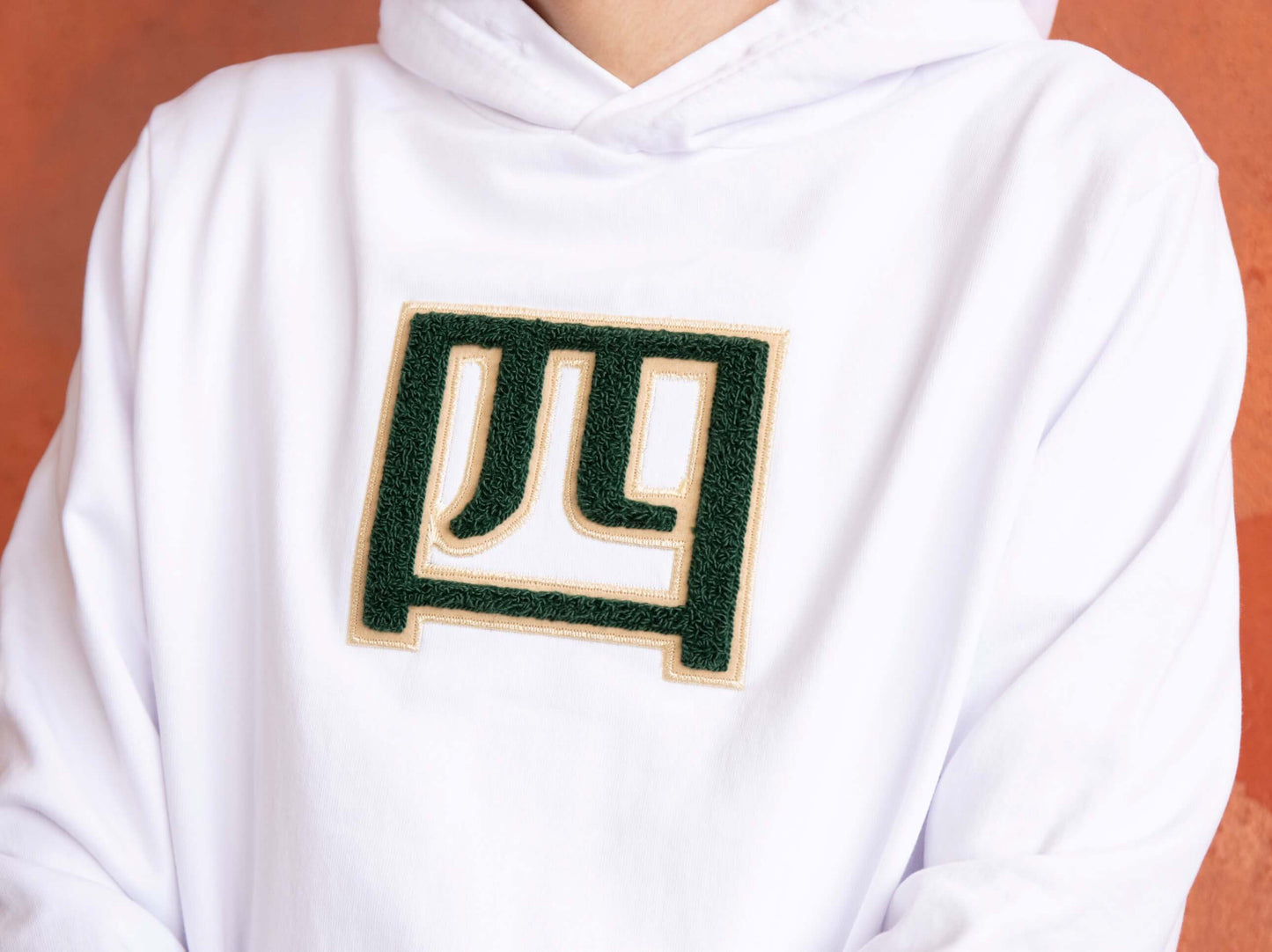 Yonsei Kanji Chenille Texture Patch White Hoodie Garment Dye | AKASHI-KAMA Sweatshirt Made in USA Streetwear