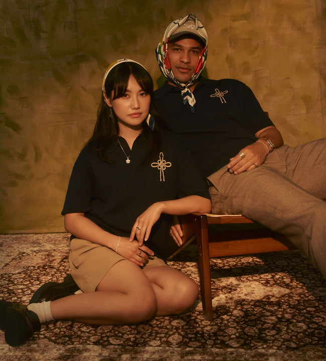 Maedeup knot Navy knit polo | AKASHI x LOUPN KAMA Knitwear