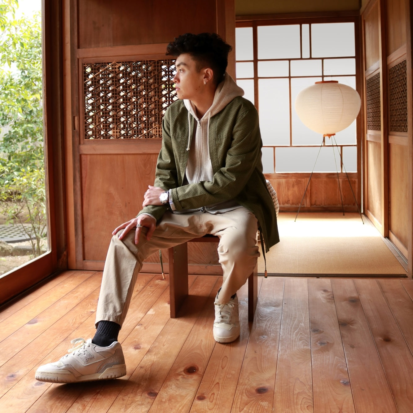 Kimono Jacket Army Green Wave | AKASHI-KAMA Noragi