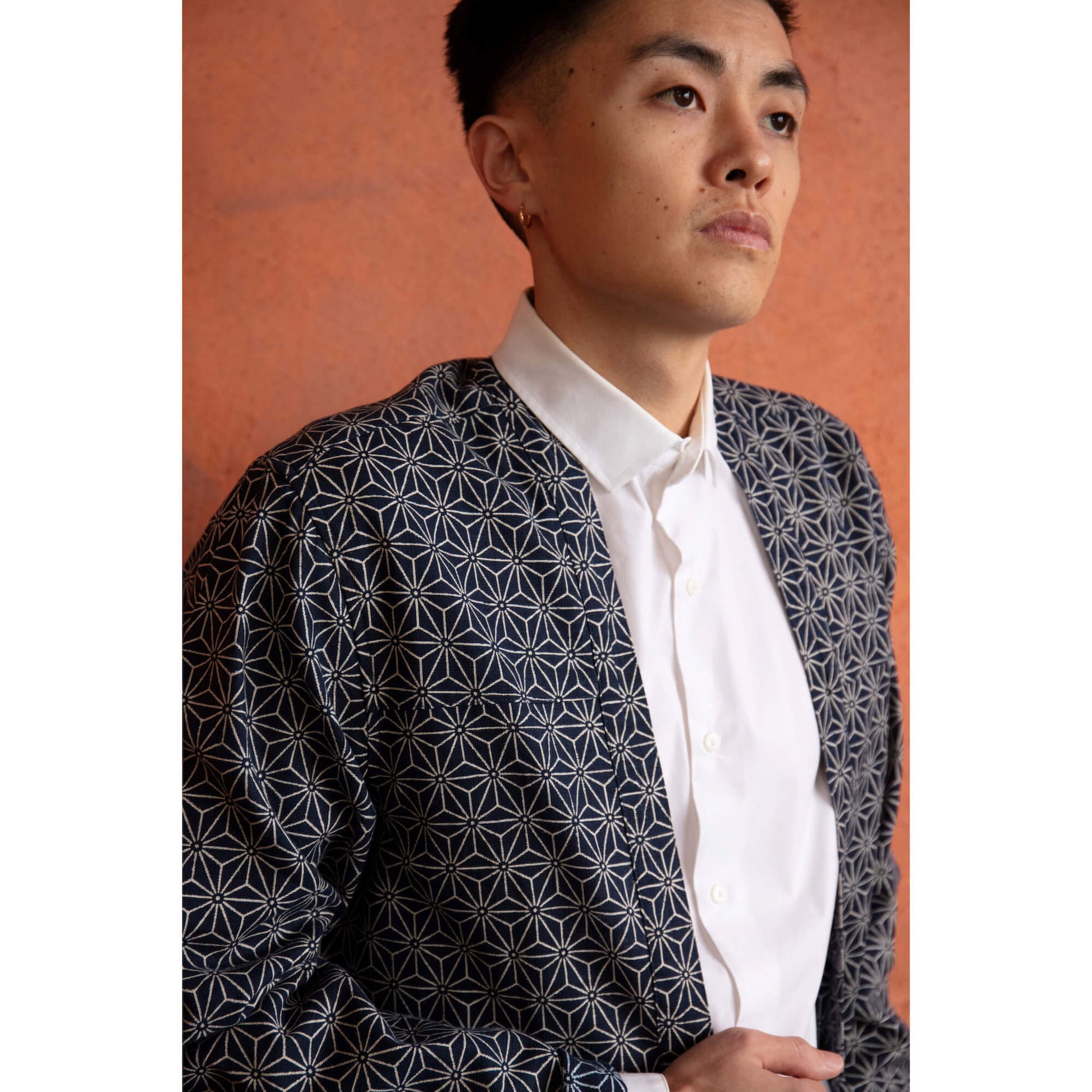 Mens AKASHI KAMA Noragi Jacket Style | Japanese Asanoha Indigo Kimono Shirt Streetwear