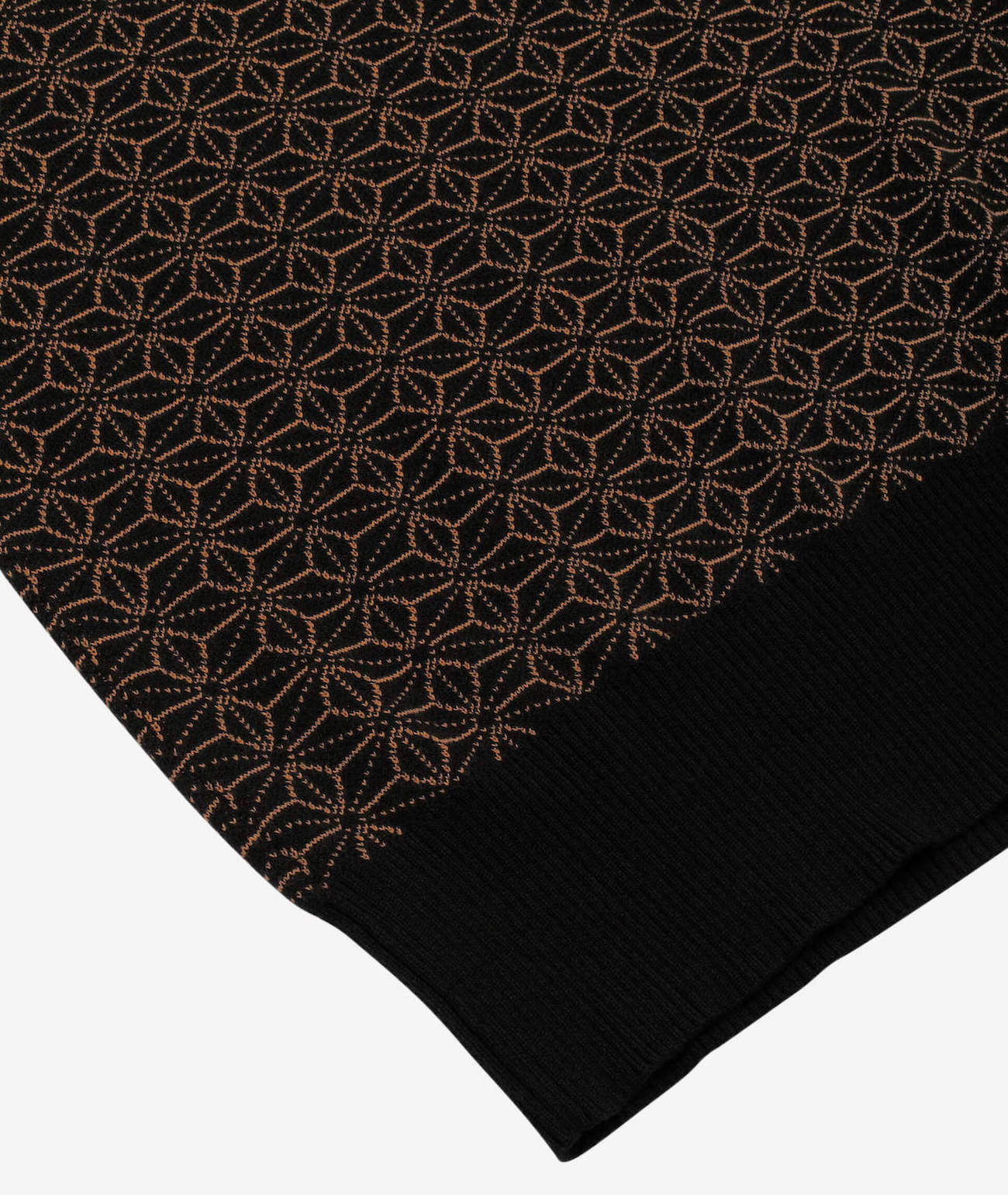 Mens Knit Polo Shirt Asanoha Pattern Japanese Shirt | AKASHI KAMA Black Knitwear Detail