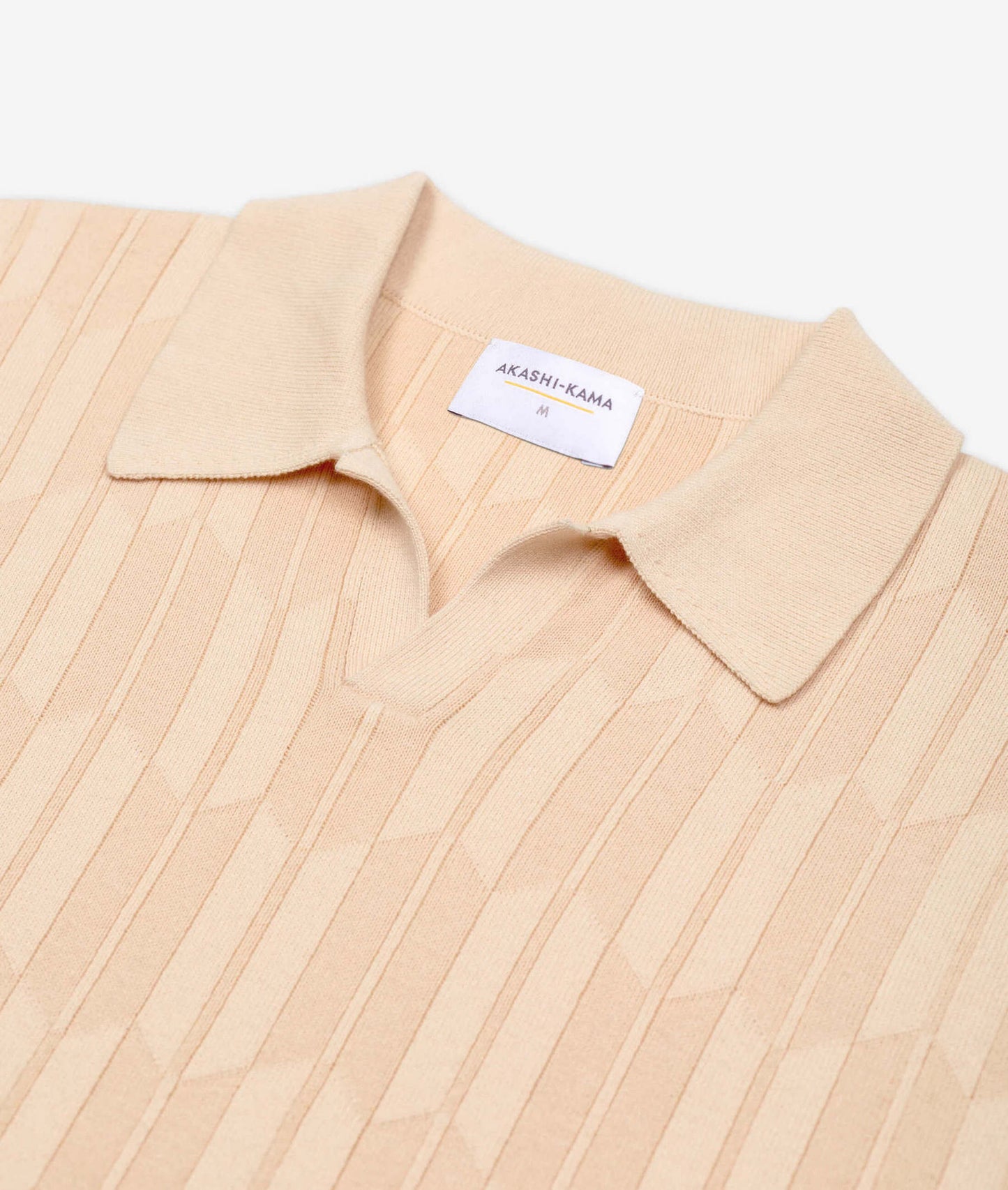 Arrow Japanese Pattern Ojii Cream Knit Polo | AKASHI KAMA Knitwear