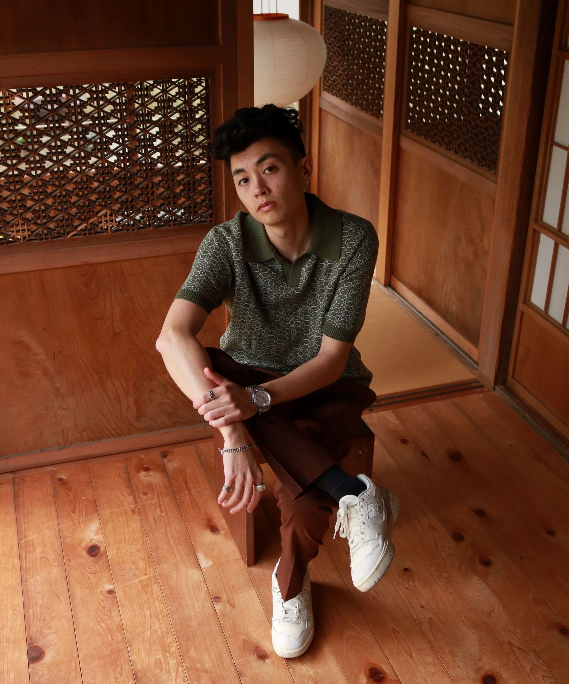 Ojii Knit Polo Shirt | Japanese Pattern Fabric AKASHI-KAMA