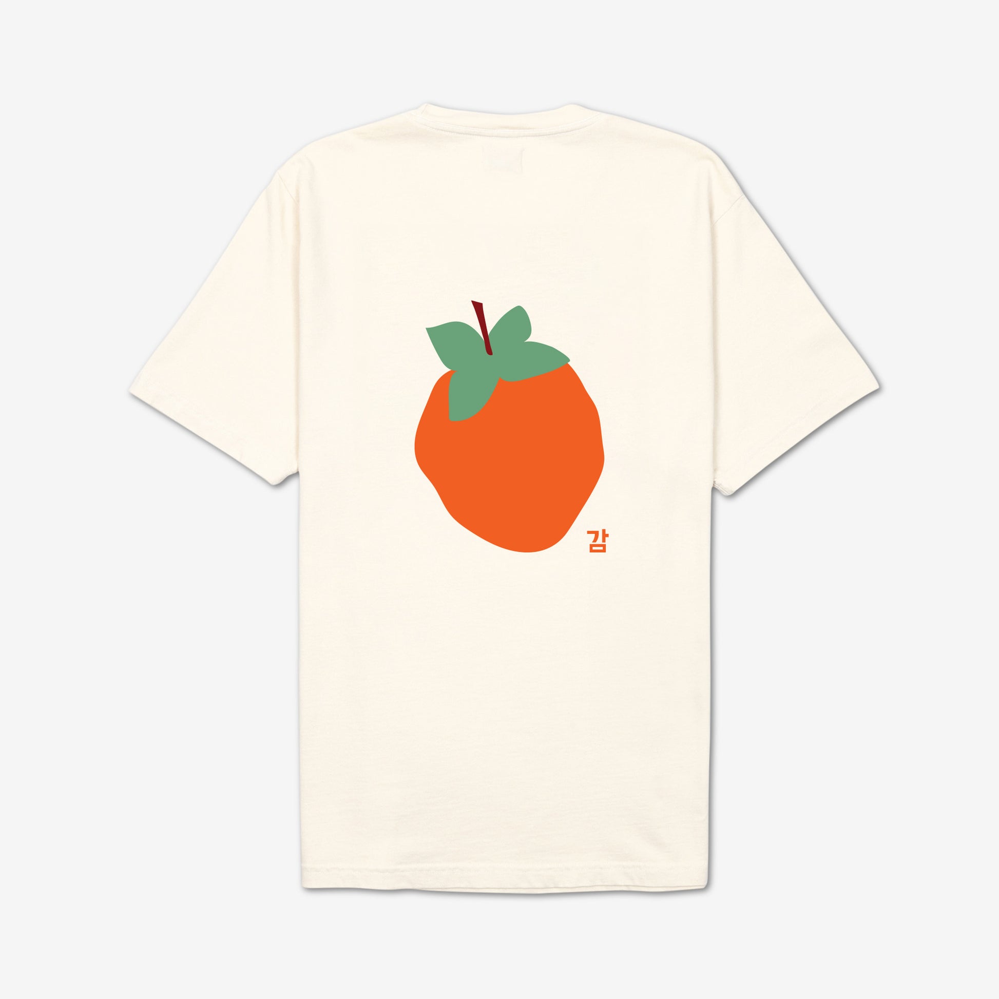 hand-drawn orange fruit graphic AKASHI-KAMA Persimmon Tee in Cream