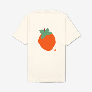 hand-drawn orange fruit graphic AKASHI-KAMA Persimmon Tee in Cream