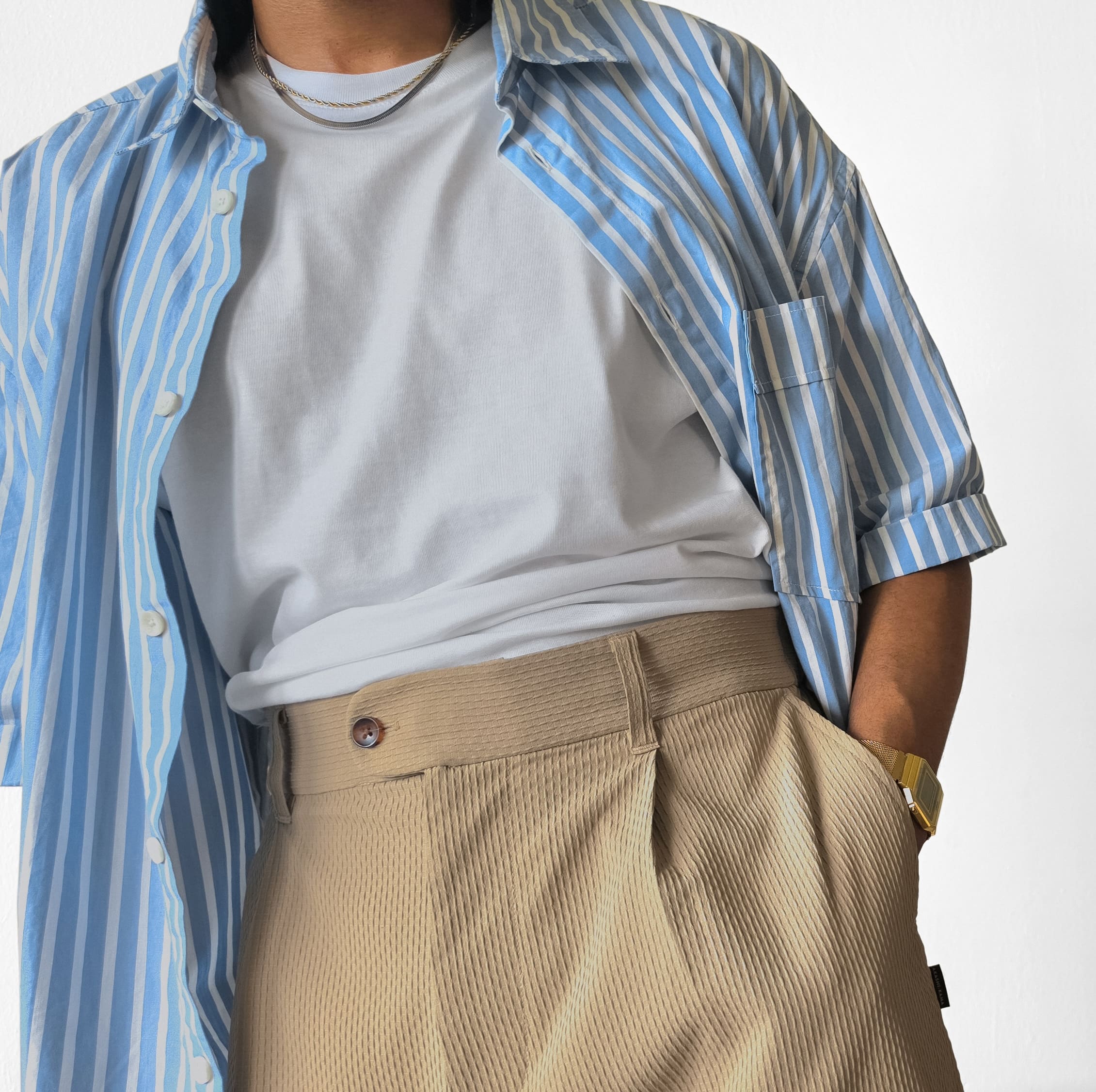AKASHI-KAMA mens pleated shorts Japanese style Technical Sashi Clay