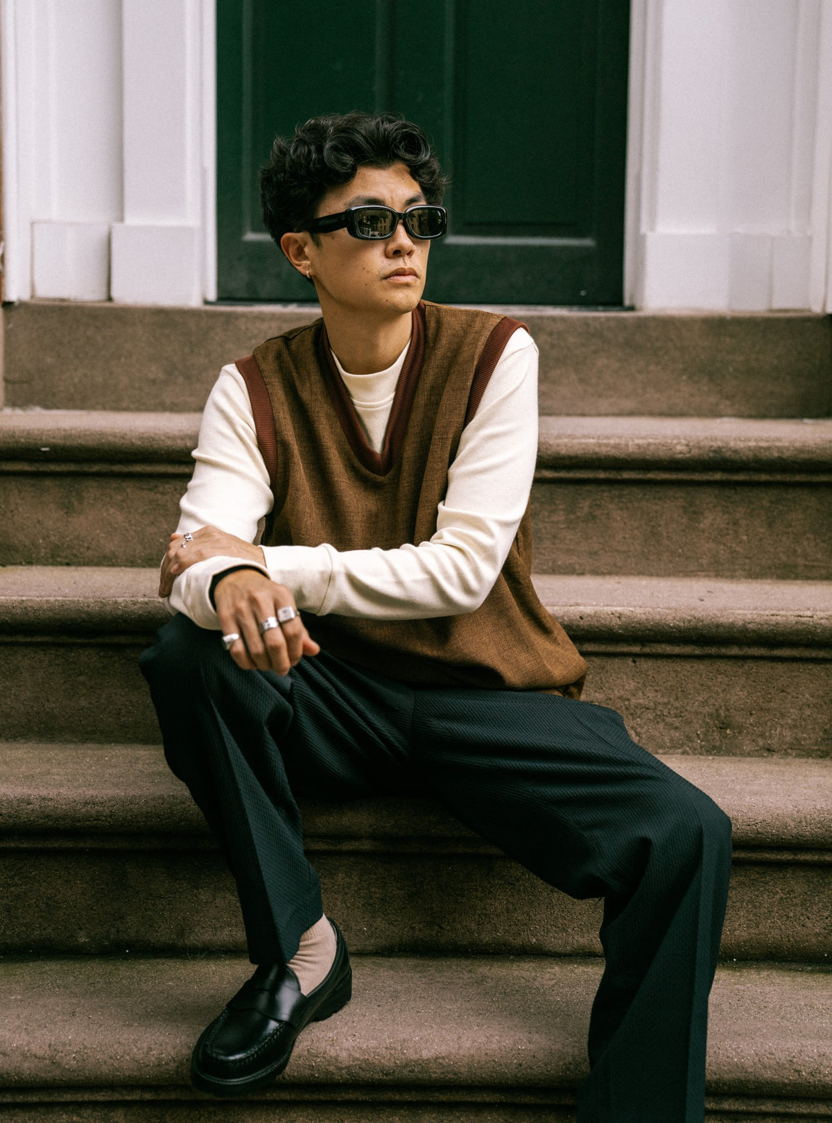 Sharkskin mens golf swing vest | AKASHI-KAMA x Public Drip Japanese streetwear style