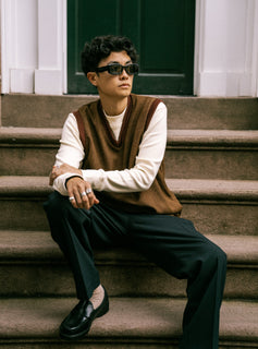 Sharkskin print mens golf swing vest | AKASHI-KAMA x Public Drip Japanese streetwear style