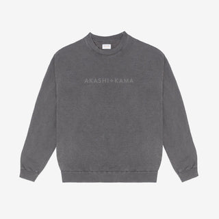 Charcoal Stamped Logo Crewneck Pigment Dyed | Japanese Streetwear 