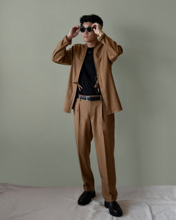Kona pleated trousers and Brown Noragi Set | AKASHI-KAMA Mens Japanese Streetwear Style