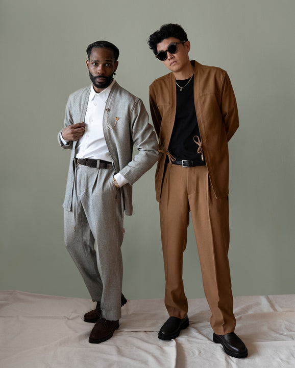 AKASHI-KAMA Suit Noragi Jacket Pleated Trousers Sets | Premium Fabric Japanese Streetwear Style