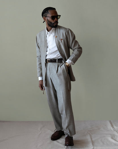 Mens Suit Noragi Jacket Trousers Set in Smoke Japanese premium fabric | AKASHI-KAMA