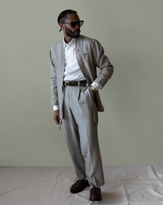 Mens Suit Noragi Jacket Trousers Set in Smoke Japanese premium fabric | AKASHI-KAMA